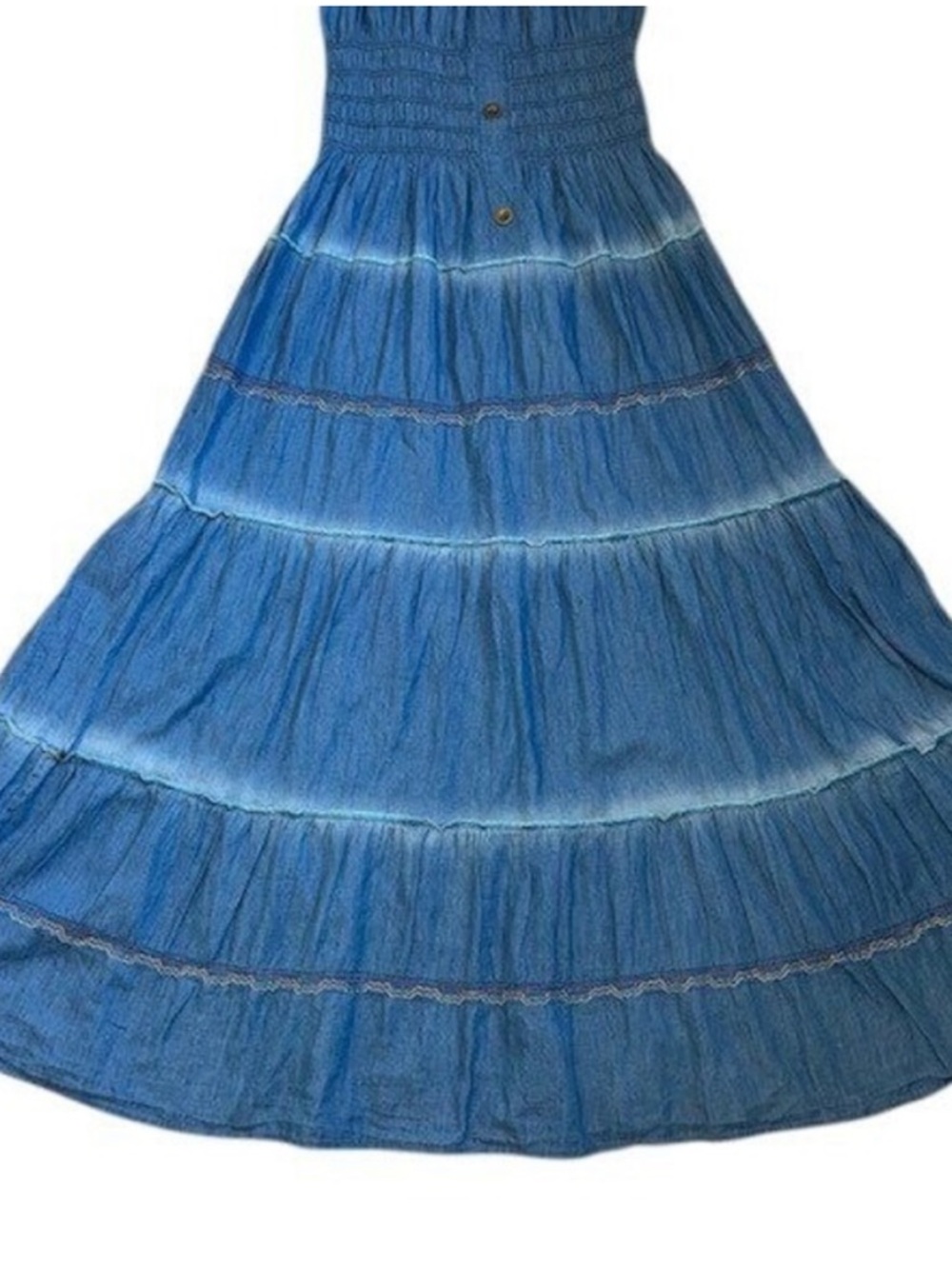 Anthropologie Lapis Tiered Denim Maxi Dress Large - Picture 7 of 14